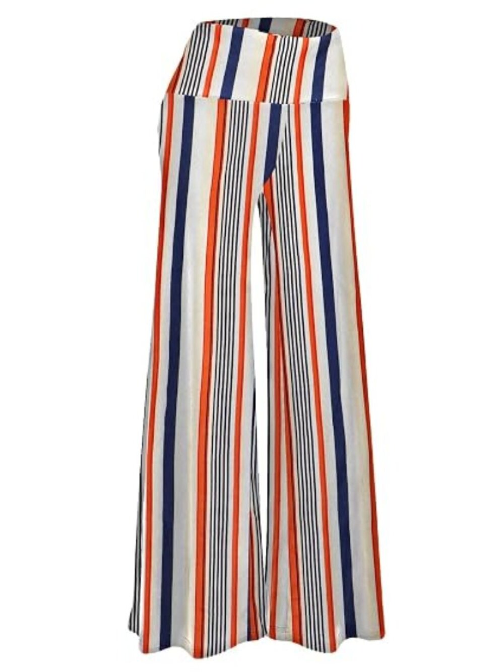 "Navy/Orange Stripe" LNC Stretchy Wide Leg Lounge Palazzo Flat Front Pants 3XL